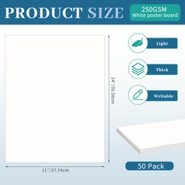 TKOnline 50 Pack Poster Boards, 11 x 14 Inches White Poster Board Paper Bulk, Blank Graphic Display Posterboards, Posteboard, School Supplies
