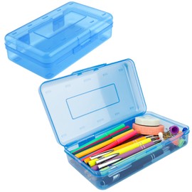 Pencil Box, Clear Pencil Case, Large Capacity Plastic Hard Pencils Case Crayon Box with Snap-Tight Lid Stackable for Kids Adult Student Pens Pencils School Supplies Storage Office Supplies, Blue