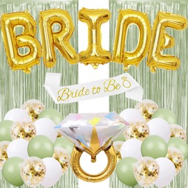 Sage Green Bachelorette Party Decorations Kit 40 inch Gold Bride Balloons
