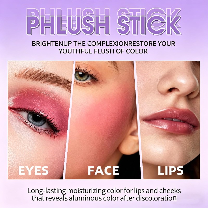 2PCS Cream Blush Stick pH-Activated,pH Blush Multi-Use for Eyes,Lips Cheeks