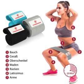 Legendwerk® set of 3 Resistance Hip Bands - fitness band in 3 strengths - non-slip resistance band - loop band for fitness, workout and rehab (03 pieces - black. blue. Gray)