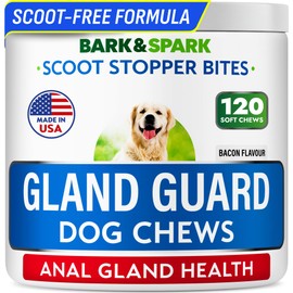 BARK&SPARK Dog Anal Gland Treatment Chews - AnalGland Support Supplement - Stop Scoot & Reduce Odor with Prebiotics & Digestive Enzymes - Bacon Flavor, 120 Treats