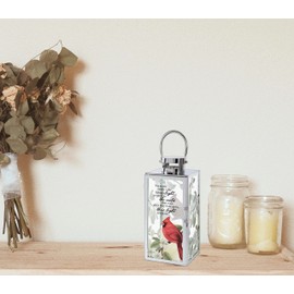 'Their Light Remains' Bereavement Memorial Lantern with Flameless Candle and Cardinal