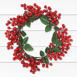 Christmas Wreath with Red Berries and Winter Greenery - Xmas Hanging Door Décor - Seasonal Holiday Decoration