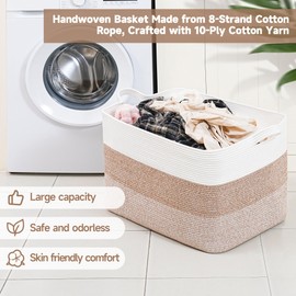 CLHMILY&Z Stylish Square Cotton Rope Storage Basket - 22x17x13.8 Inches - Perfect Nursery Storage Bin and Baby Toy Basket for Organizing Toys and Blankets