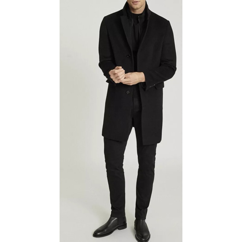 Reiss Mens Coal Winter Overcoat Black Small RRP$645