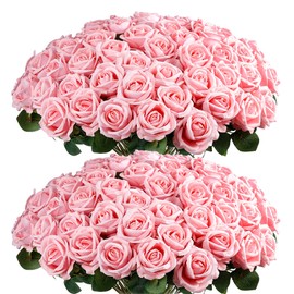 Auihiay 60PCS Pink Roses, Artificial Roses, Velvet Silk Fake Roses, Realistic Pink Artificial Flowers for Wedding Centerpieces, Bridal Bouquets, Home Decor, Anniversary, Valentine's Day Decorations