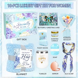 Birthday Gifts for Women Friendship Self Care Package Gifts for Women Get Well Soon Gift Baskets Relaxing Blanket Gifts Box for Sister Mom Wife Friend Her Fantasy Box (Blue)