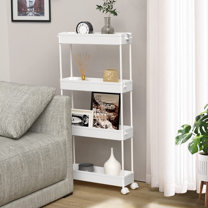 SPACELEAD Slim Storage Cart 4 Tier,Bathroom Organizer Rolling Utility, Mobile