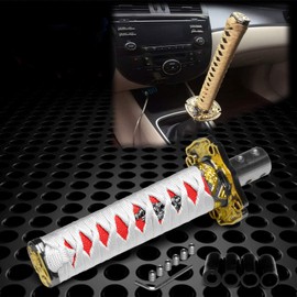 JDMBESTBOY Samurai Sword White Red Shift Knob Shifter Alloy Katana Adapters Universal 20cm