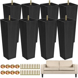TURSTIN Furniture Legs Plastic Sofa Couch Legs Square Tapered Feet Sofa Legs with M8 T-Nuts Screws for Legs Sofas Chairs Cabinets Dressers Beds, Black (8, 8 Inches)