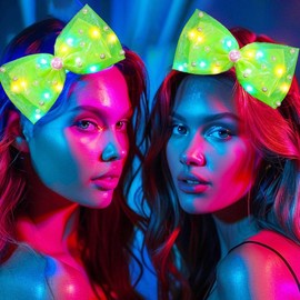 HEREAD Pearl Hair Bow Light Up Bow Knot Hair Clip Barrette Wedding Party LED Hair Accessories for Women (Fluorescent Green)