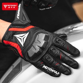 LYHXS-MOTOS Motorcycle Racing Gloves Men Leather Glove Summer Breathable Motorbike Guantes Moto Motocross Cycling Offroad Gloves Protective (Red, Small)