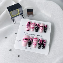 Handmade Nails, 10pcs Handmade Press on Nails,3D Design Hand-painted Nail Art,Reusable Gel Luxury Glue on Fake Nails Kit (KL-9005-M)