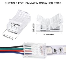 Flutesan 20 Pcs 4 Pin 10 mm LED Strip Connector RGB Lights Waterproof Adapter 22 AWG Wires Connector for Strip Light Unwired Gapless Track 5v 12v 24v