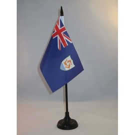 Anguilla Table Flag 4'' x 6'' - Anguillian – British Desk Flag 15 x 10 cm - Black plastic stick and base - Drapeau Anguilla AZ FLAG