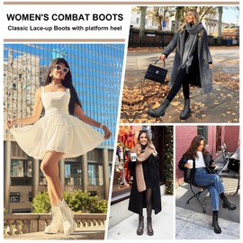 Vepose Women's 9612 Combat Boots, Platform Ankle Booties Lace up Lug Sole, Black, Size 9M US(CJY9612 Black 09)