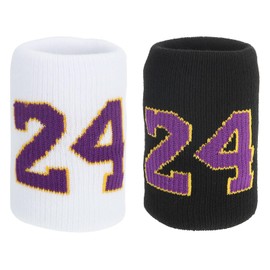 PATIKIL Sports Wristband Sweatbands for Men and Women, 2 Pcs Breathable Tennis Wrist Bands Absorbent Sweat Band Number 24 for Basketball Football Baseball Running Gym, White/Black