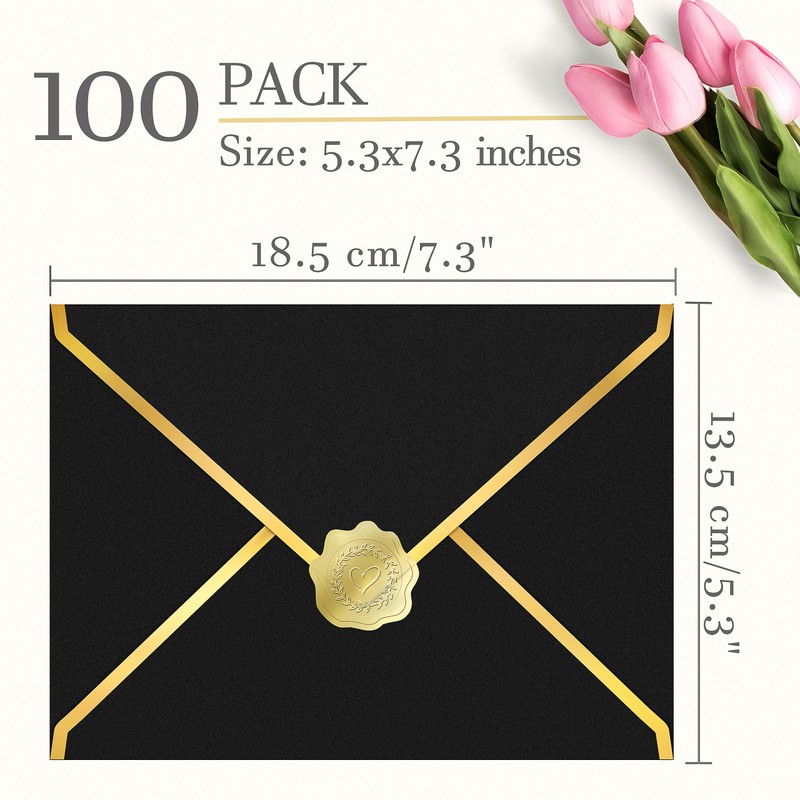 AVERZELLA 100 Pack 5x7 A7 Envelopes for Invitations, Black and