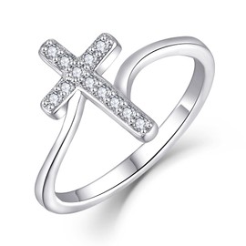 Starchenie Cross Ring 925 Sterling Silver Zircon Ring Christian Ring for Women