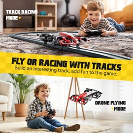 Drones for Kids 8-12 Mini Small Drone Indoor Toys for Age 10-12 12-14 Boys, 2 in 1 RC Quadcopter & Car with Jump Fly, Land Mode, 24 Piece Track Racing, Orbital Mode, 360 Flip,2 Batteries,Altitude Hold