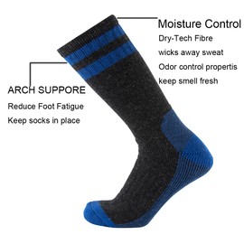 Cerebro Merino Wool Socks for Men, Cushioned Mid-calf Socks Moisture Wicking Men's Hiking Socks for Home, Trekking, Outdoors (4Pairs Blue)