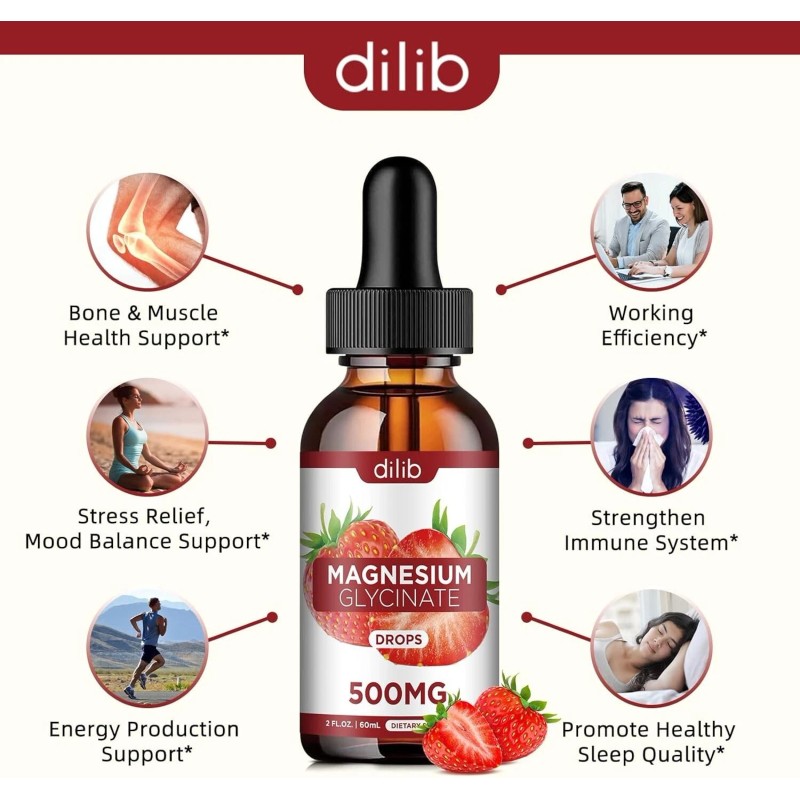 dilib Magnesium Glycinate Supplement, Liquid Magnesium Glycinate Liquid Drops 500mg-Su