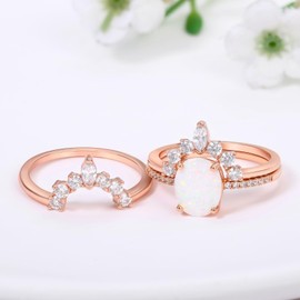 LAZLUVU Women Stackable Rings AAA Engagement Rings 3Pcs Opal Rings Set for Women Opal Rose Gold Wedding Ring Set Christmas Jewelry Size 8