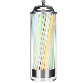 Patelai Plastic Straw Dispenser and 100 Pcs Drinking Straw Organizer Container with Stainless Steel Lid Transparent Drinking Straw Holder Plastic Straw Plastic Drinking Straw (Neon Colors)