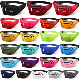Silkfly 24 Pcs Fanny Pack Crossbody Bulk 14 Inch Plus Size Waterproof Waist Bags Traveling Running Sport Exercise Waist Pack with Adjustable Belt for Women Men Outdoor Running Rave Party, 24 Colors