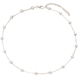 LAIHUARYWA Silver Heart Chain Necklace for Women Heart Station Choker Dainty Simple Delicate Minimalist Trendy Jewelry Pendant Disc Chain Statement Necklace Party Prom Light Wear