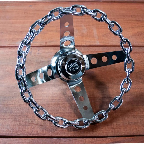 Forever Sharp 11" Chrome Chain Steering Wheel with Horn Button