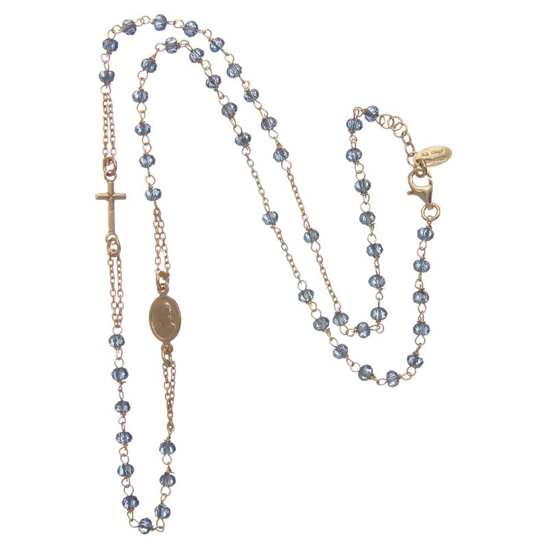 Amen Rosary Necklace Gold-Plated Silver 925 Blue Beads