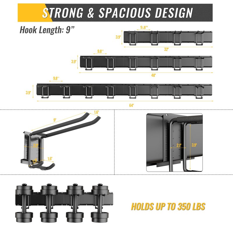 BJONKZ Garage Tool Rack Wall Mount – 48 inches Heavy-Duty