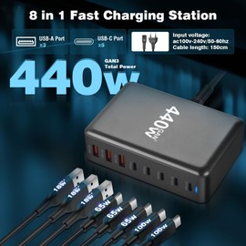 ZHITING 440W USB C Ladeger?t Mehrfach, 8 Ports USB Schnellladeger?t USB Ladestation mit 5 USB-C und 3 USB-A Charger PD PPS 100W USB C Netzteil f1r MacBook Pro/Air,iPad Pro/Air,Sumsung