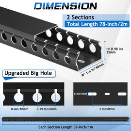 ZhiYo Cable Raceway 78in(2xL39in), Server Rack Cable Management Under Desk Cord Organizer, Electrical Safe PVC Cable Channel Open Slot Wire Raceway for Network/PC/TVs, Wire Duct W1.6 x H1in Black