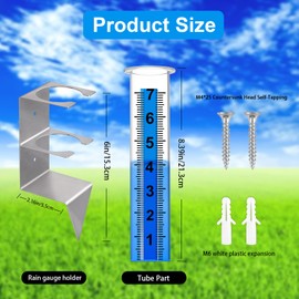 Timenued Rain Gauge Outdoor,7" Capacity Rain Gauge Outdoors Best Rated with Stainless Steel Mounting Rack Holder,Freeze Proof Plastic Large Rain Gauge for Yard Garden Fence Lawn Patio Farm (Silver)