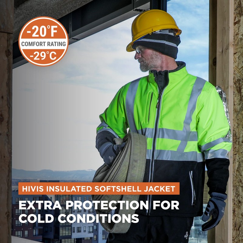 RefrigiWear High-Visibility Insulated Softshell Reflective Jacket, 20°F (-7°C) (Large), (Lime)