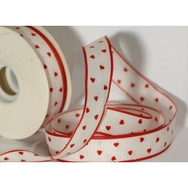 Sopp  #5 Wired White w/Red Hearts Valentine's Ribbon 25 Yards X 7/8" Wide
