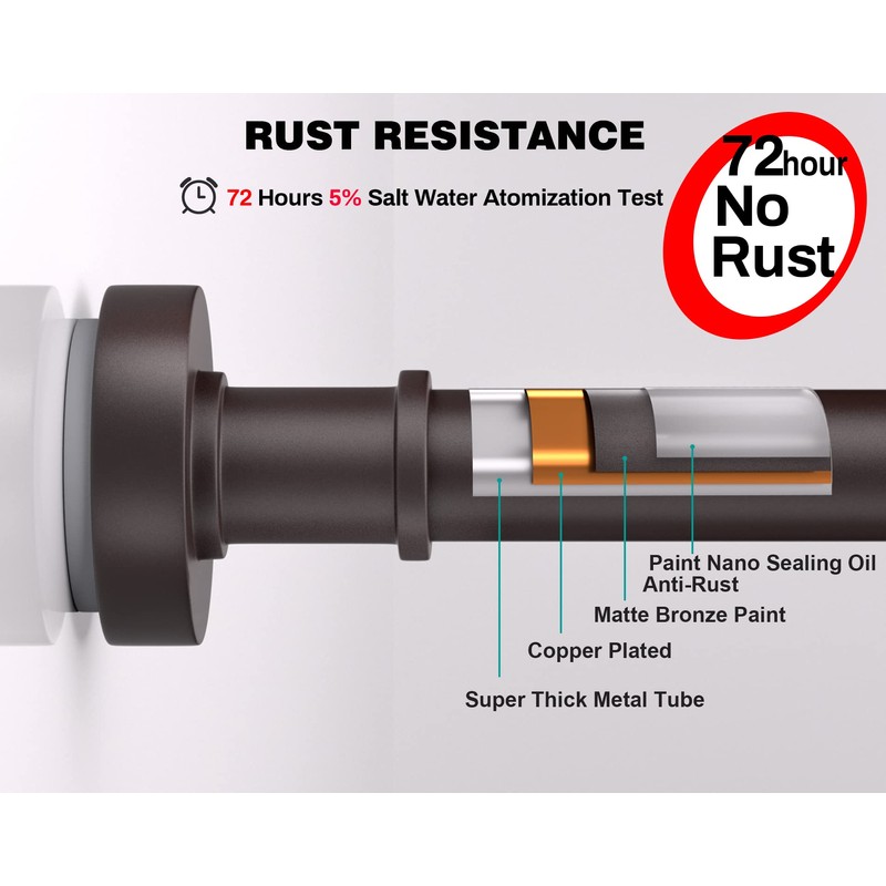 Bronze Shower Curtain Rod, Adjustable 43-72 Inches,Rust Resistance, Tension Rod
