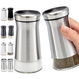 HOME EC Original Glass Salt and Pepper Shakers Set with Adjustable Pour Holes - Stainless Steel Salt Shaker and Pepper Shaker - Farmhouse Salt and Pepper Shaker Set for salts and spices