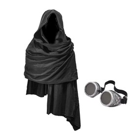 Cowl Hood Scarf Rogue Hood Medieval Cloak Renaissance Costume Men Neck Warmer Hooded Cape Hat Vintage Style, Black, One Size