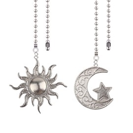 Dotlite Silver Ceiling Fan Pull Chain, 12 Inches Totem Bohemia Pendant Extension Decorative, 3mm Beaded Ball Chain Extender Ornament with Connector Moon and Sun (2Pack)