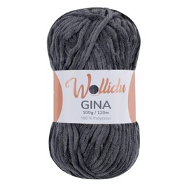 Wollidu Gina Chenille Yarn for Knitting and Crocheting, 1 x 100 g/120 m Set, 100% Polyester, Anthracite Dark Grey