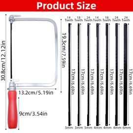 WYYFXY® Laubsäge Set 8 Stück Sägeblätter und 1 Laubsägebogen Feinesäge mit Holzgriff 360 Grad Drehbar Laubsägen Set Holzsäge für Schneiden von Aluminiumlegierungen, Eisen, Holz, Kunststoff