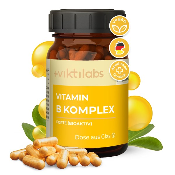 Viktilabs© Vitamin B Complex Forte - 4 Month Supply - 120 Capsules | With B1, B2, B3, B5, B6, B7, B9, B12 | Bioactive, Vegan, High Dose | Developed and Laboratory Tested in Germany
