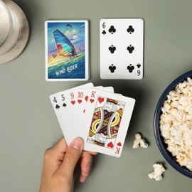 Lantern Press Wind Rider, Lithograph, Windsurfing and Kitesurfing (52 Playing Cards, Poker Size Card Deck with Jokers)