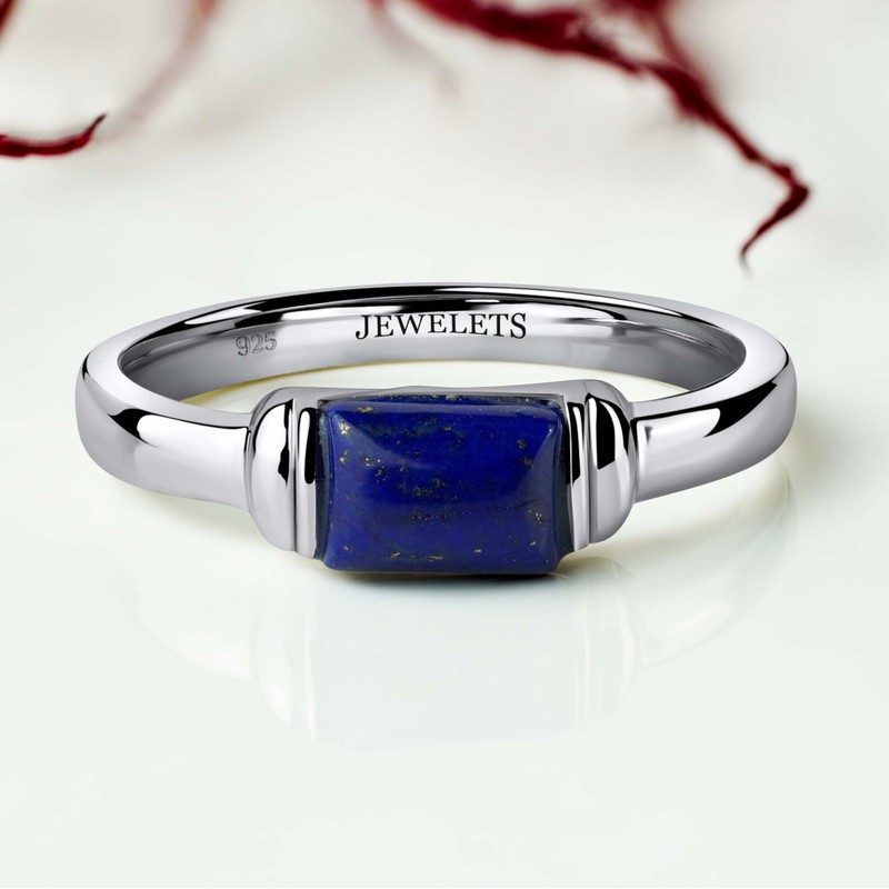 Lapis Lazuli Ring Silver Fine Jewelry Rectangular Gemstone Signet (6.0)