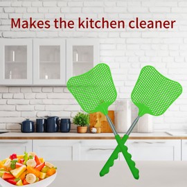 Fly Swatters 2 Pack Green, Durable Telescopic Stainless Steel Handle, Heavy Duty Upgraded Plastic Fly Swatter Set for Indoor Outdoor Home Hiking Camping Garden