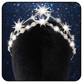 Zoestar Star Moon Crown Headband Rhinestone Bride Wedding Headbands Sparkly Crystal Goddess Headpiece Bridal Hair Accessories for Women (Silver, One Size)